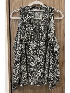 Parker Womens Long Sleeve Cold Shoulder Black & Floral Blouse Size XS